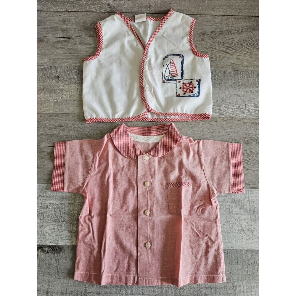 Lot of 2 Piece Vtg Baby Doll Clothes 0-3 Months Nautical Plaid Sailor 1990s